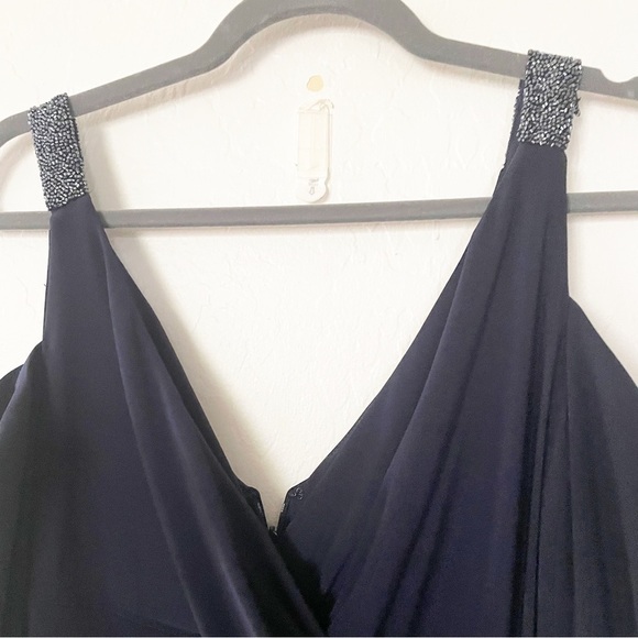 New. Lauren Ralph Lauren Beaded Cold-shoulder Gown In Navy Size 10 - Picture 6 of 11
